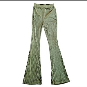 Olive Green Ribbed Velvet Flare Pants Womens Size XS Stretch Pull On Bell Bottom